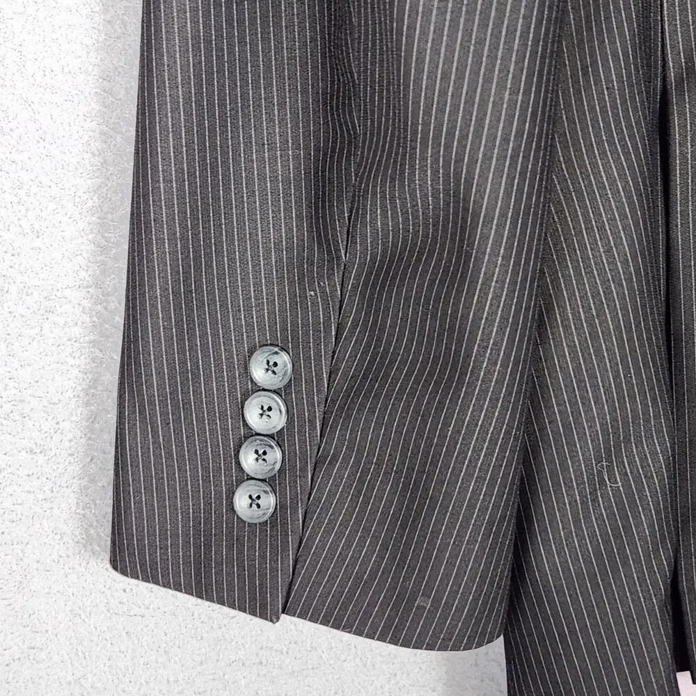 Billy London Suit Jacket Mens 42R Black Pinstripe Polyester Rayon 4 Button